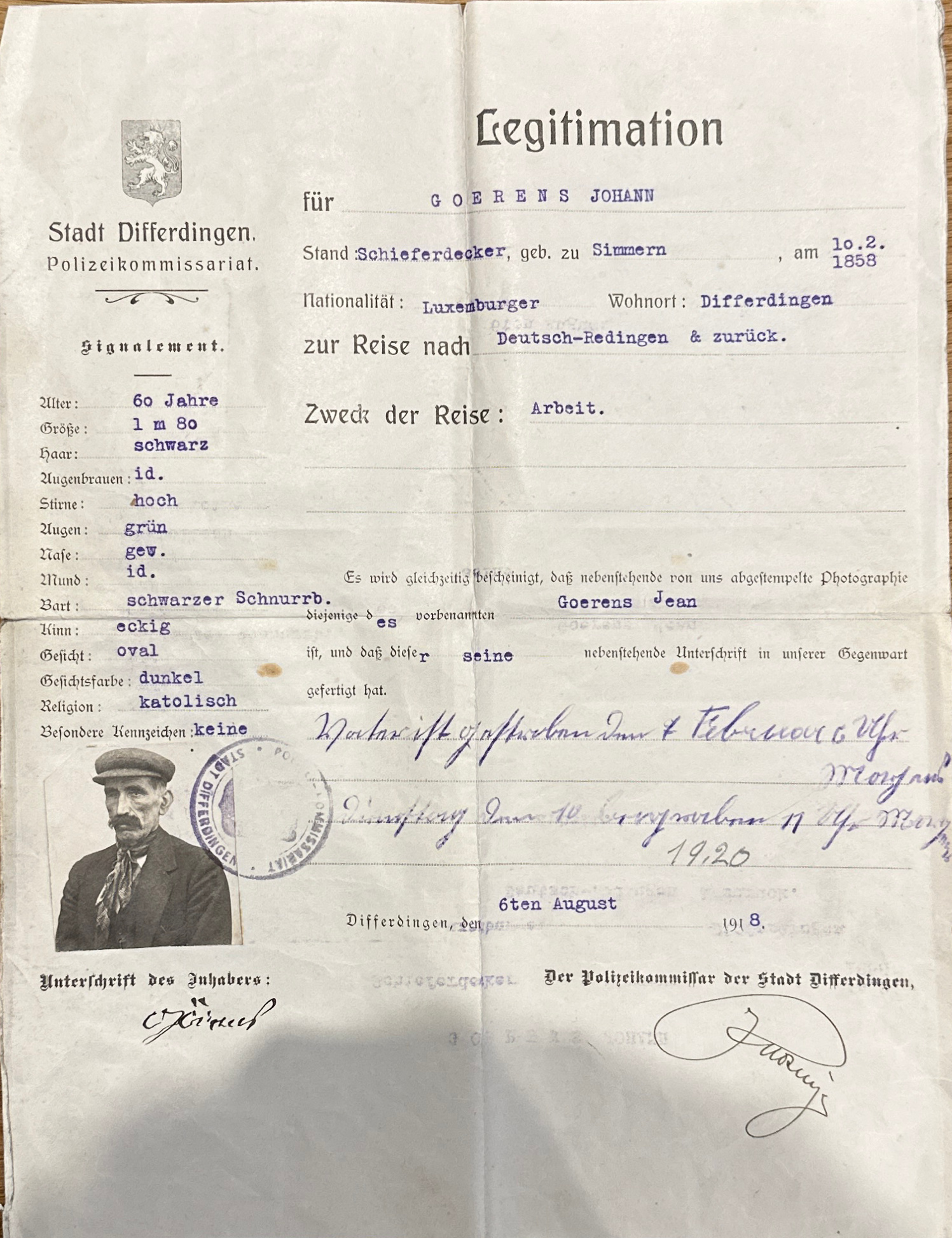 1918 — De Passéierschäin vum Johann GOERENS